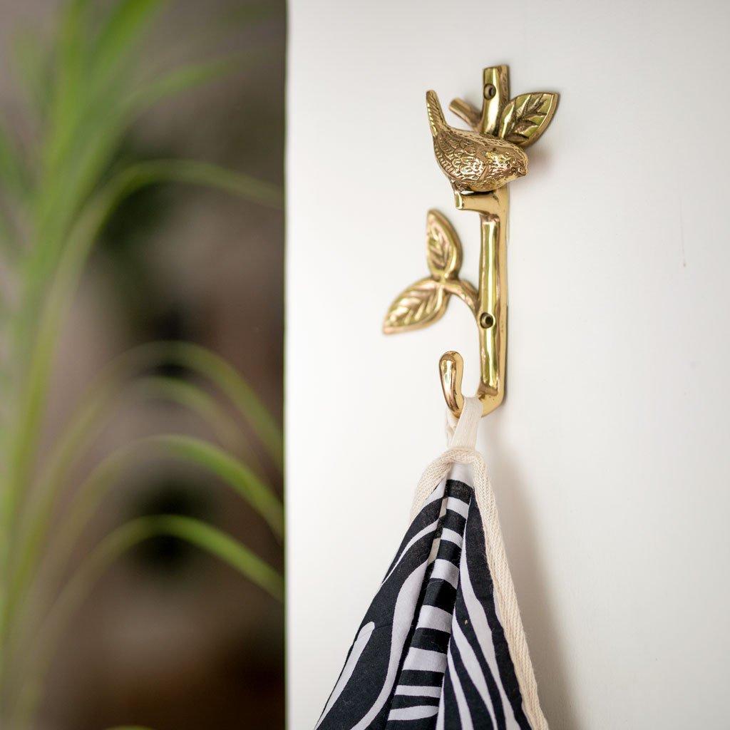 Brass Hook Bird in Branch